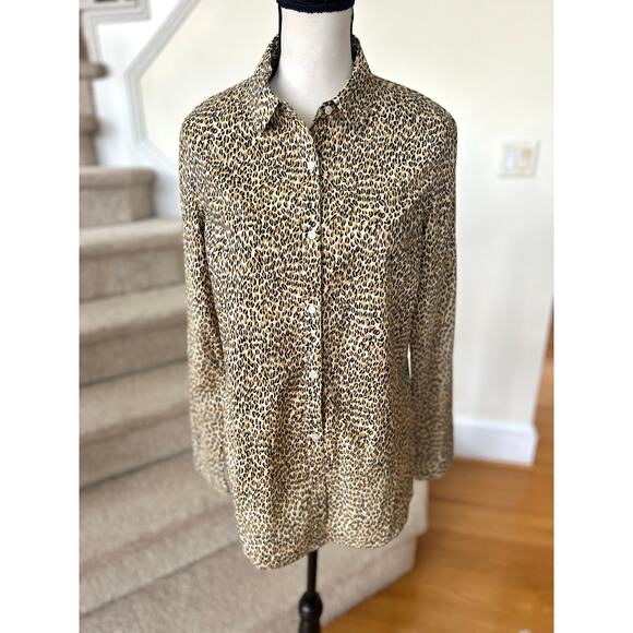 J.McLaughlin Brown Leopard Print Long Sleeve Button Down Shirt - Picture 1 of 8